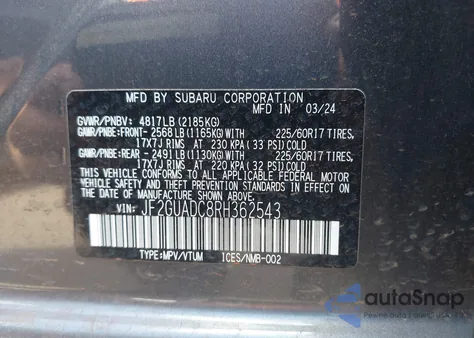 2024 Subaru Crosstrek Premium из США, поврежденный, VIN JF2GUADC8RH362543